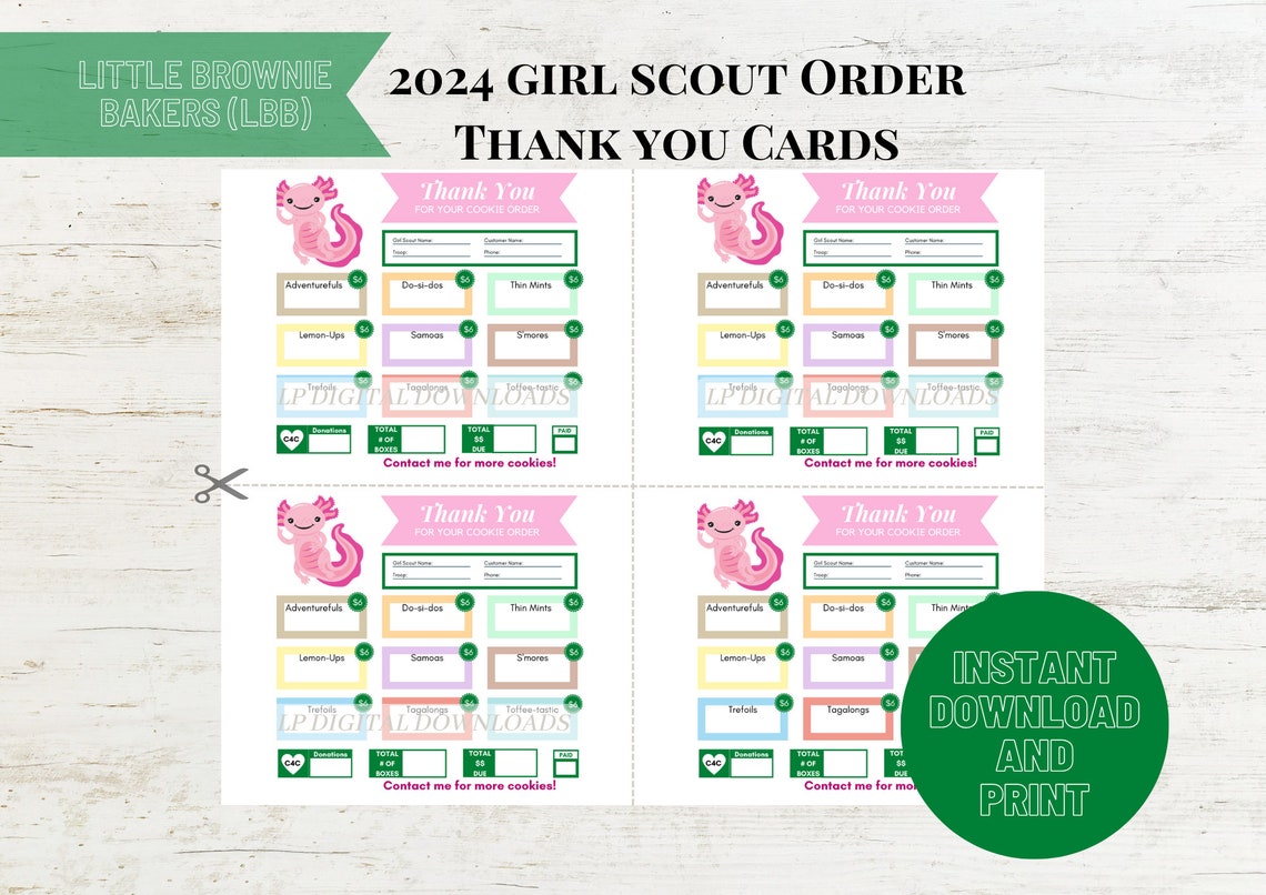 2024 Girl Scout Cookie Thank You Cards Little Brownie Bakers LBB Girl