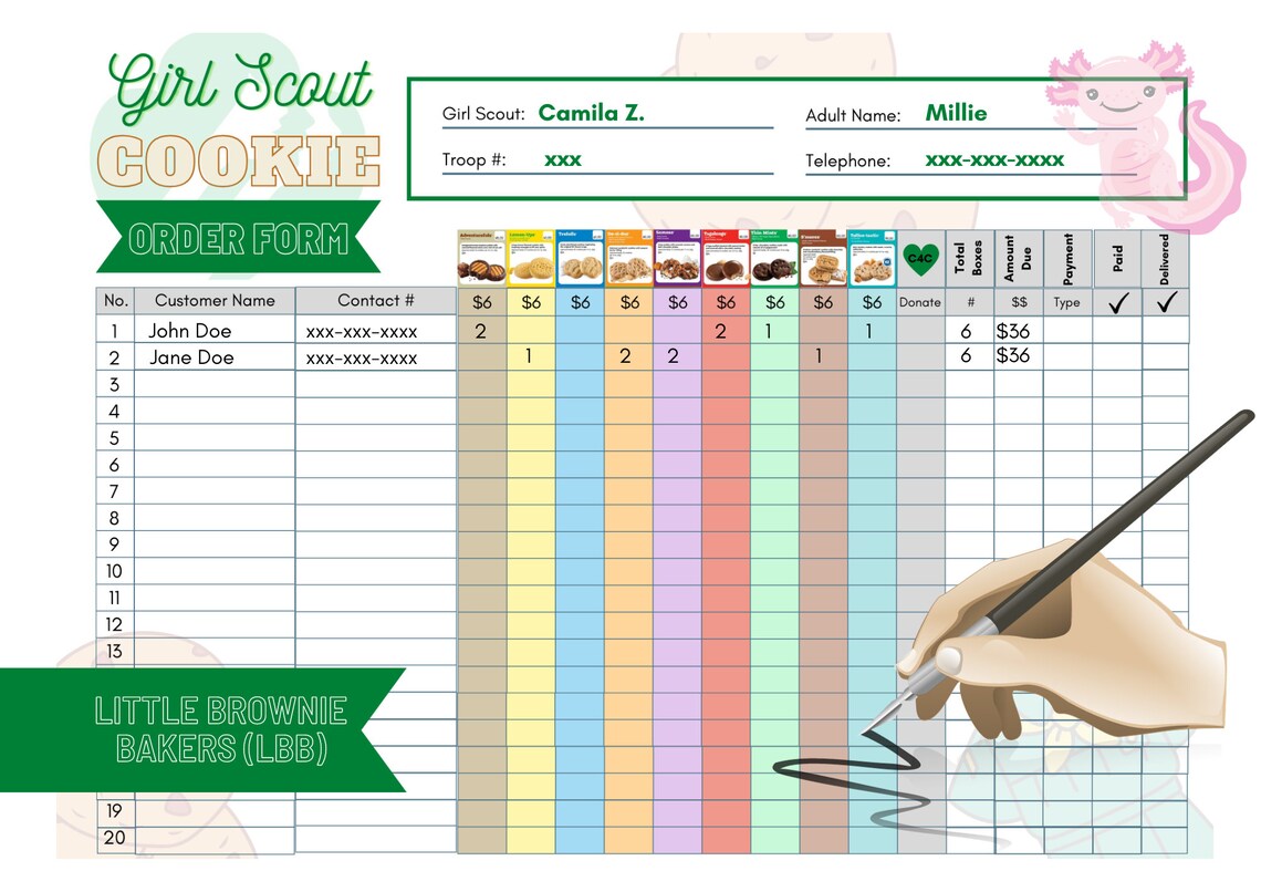 2024 Girl Scout Cookie Order Form Template Little Brownie Bakers (LBB) Girl Scout Cookie