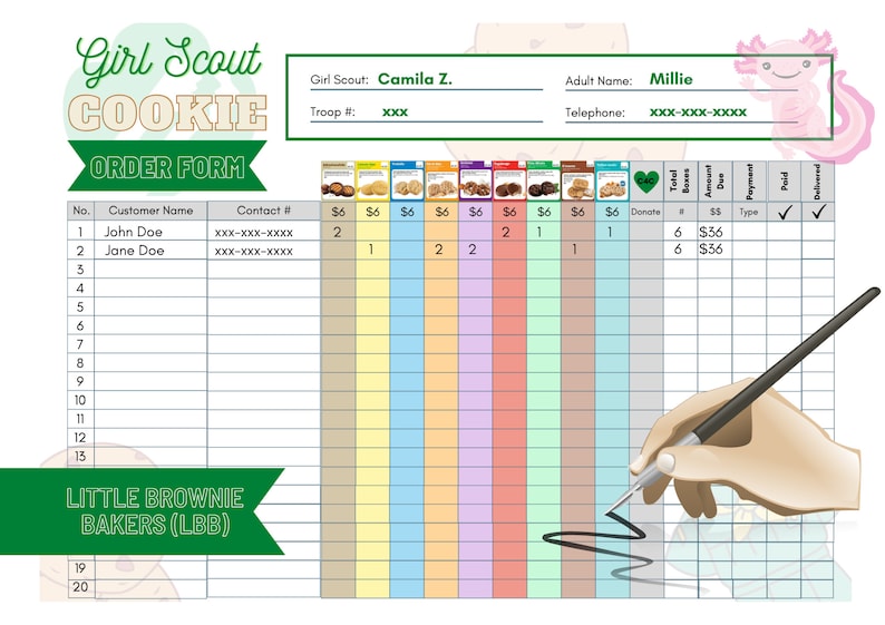 2024 Girl Scout Cookie Order Form Template Little Brownie Bakers LBB