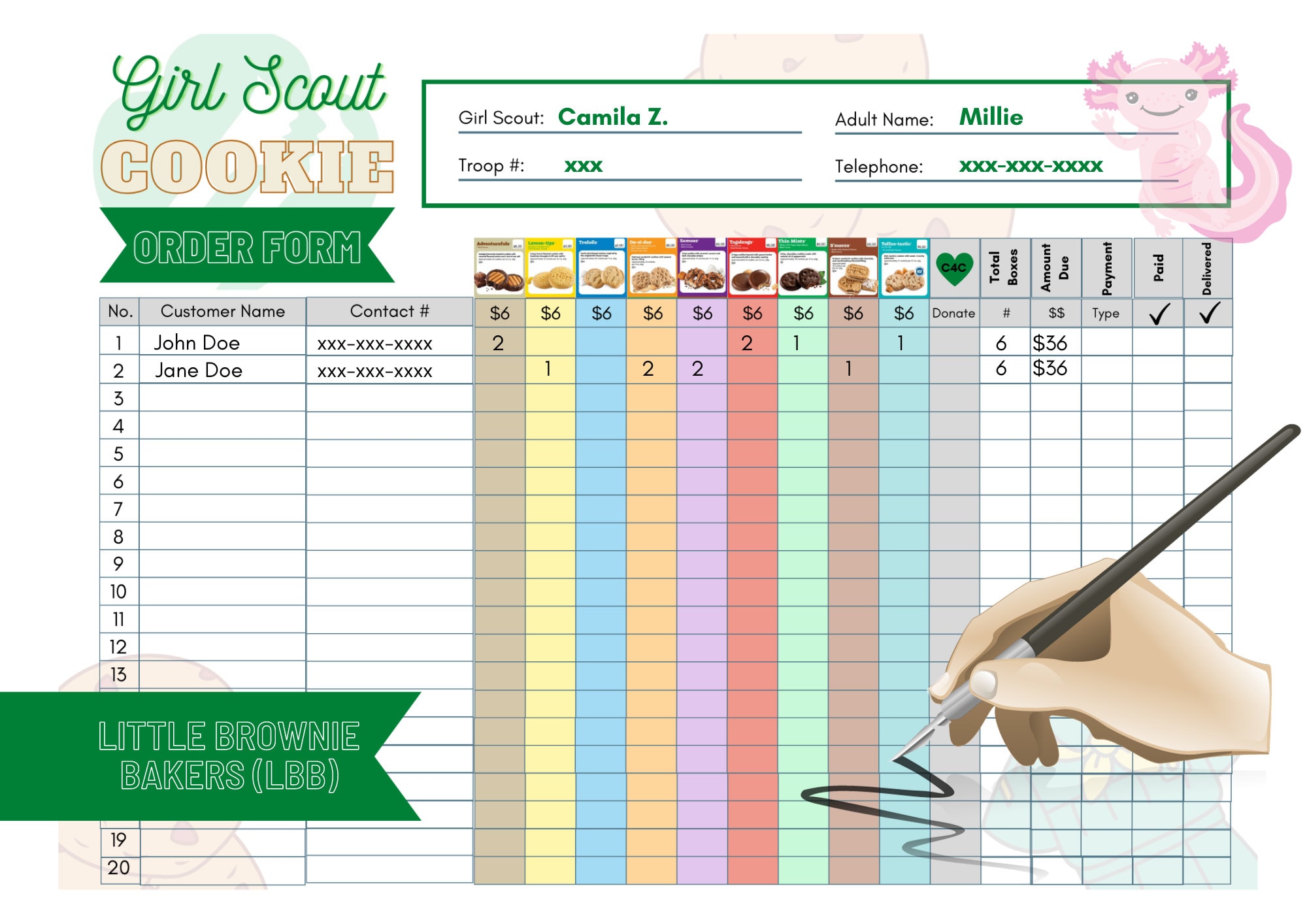 2024 Girl Scout Cookie Order Form Template Little Brownie Bakers LBB Girl Scout Cookie Troop
