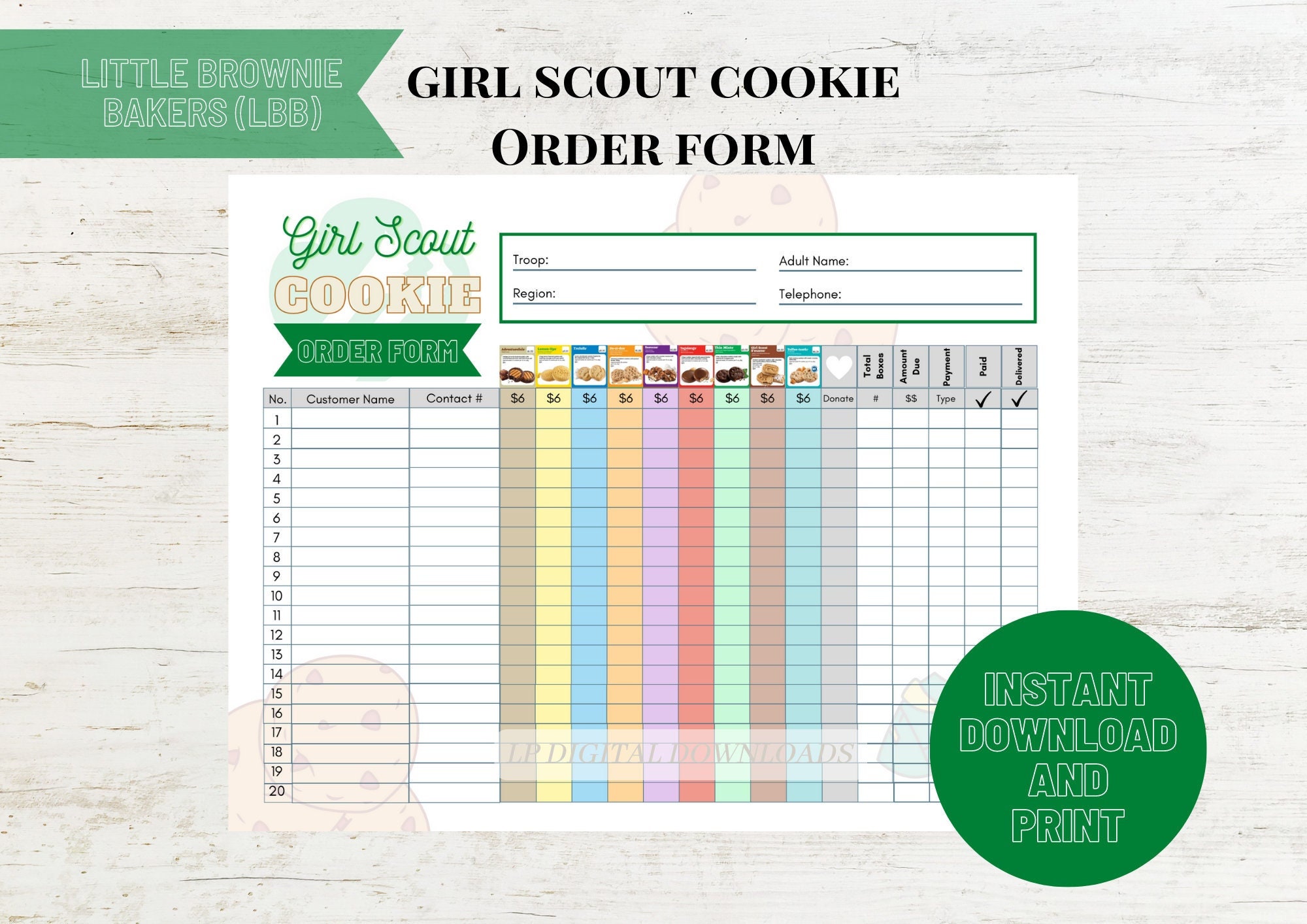 Girl Scout Cookie 20222023 Order Form Little Brownie Bakers LBB Girl