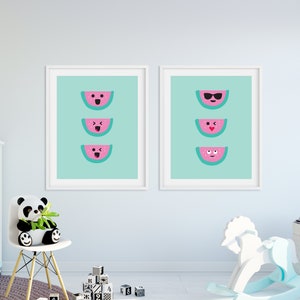 Wassermelone Gesichter - Kinder Kunstdruck digitaler Download