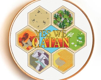 Settlers of Catan Counted Cross Stitch pattern, digital download, Catan tile pieces, gamer gift craft