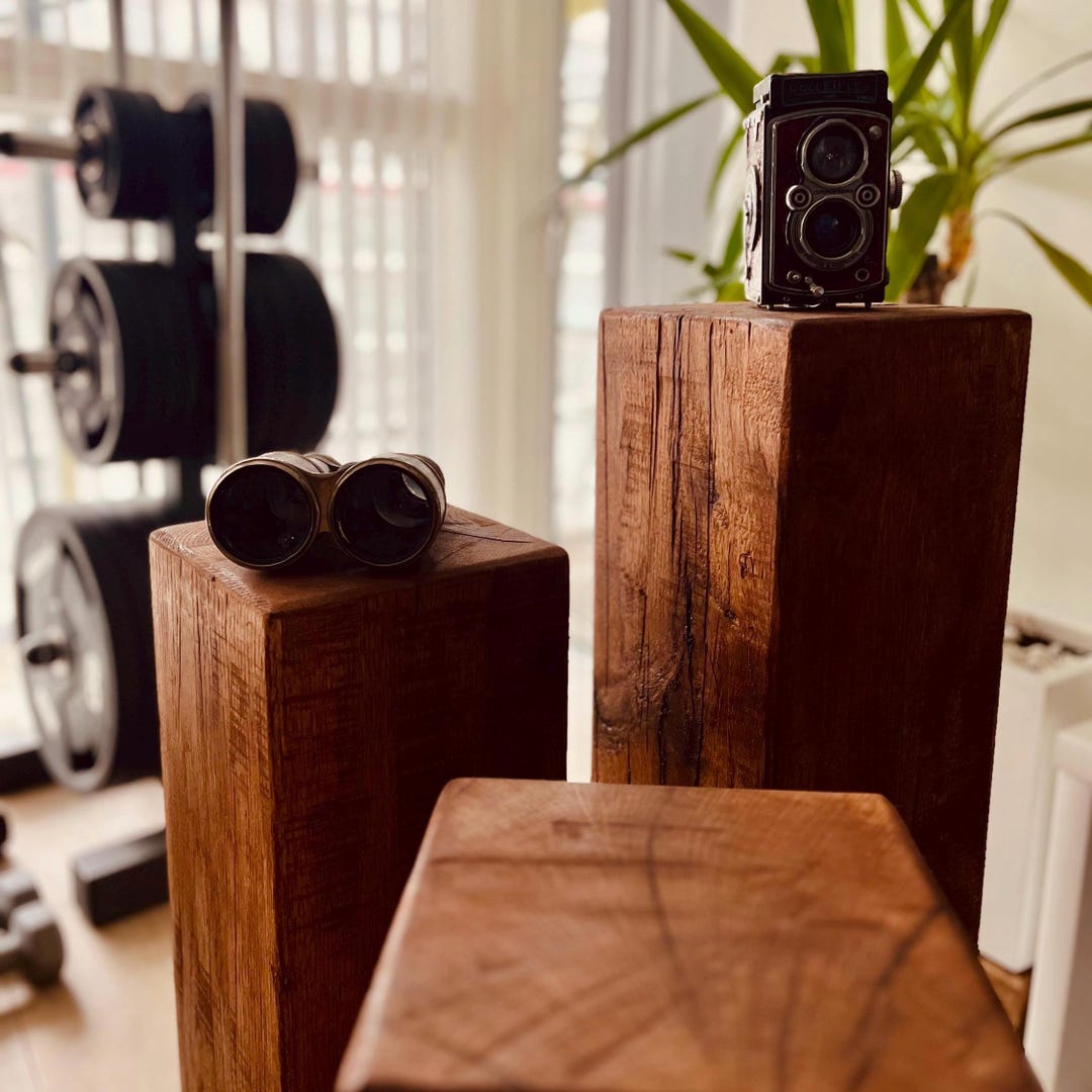 Solid Oak Beam Riser Lamp Stand Side Table Plant Display - Rustic ...