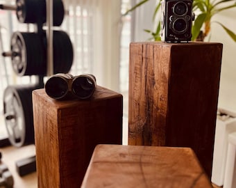 Solid Oak Beam Riser Lamp Stand Side Table  Plant Display - Rustic Chunky Oak 150 x 150 mm, or 200 x 200 mm Indoor Outdoor Oak Wood