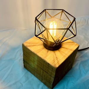 Handmade Oak Cube Block Shelf Desk Light Lamp from Reclaimed Oak 26cm Height ECO includes BULB