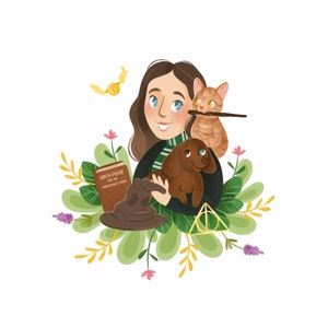 Portrait en uniforme scolaire de sorcier, cadeau Potterhead, art de potier personnalisé, commande d'illustration, peinture photo, cadeau personnalisé drôle pour le lecteur