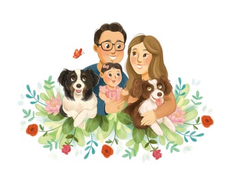 Mother's Day portrait, Father's Day gift, Family illustration, Custom artwork, Person drawing from photo, Mom and baby art, Cute picture