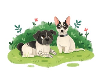 Retrato personalizado de mascota, Estilo de dibujos animados, Dibujo a partir de una foto, Imagen personalizada de perro/gato, Regalo personalizado para el dueño de una mascota, Ilustración de animales