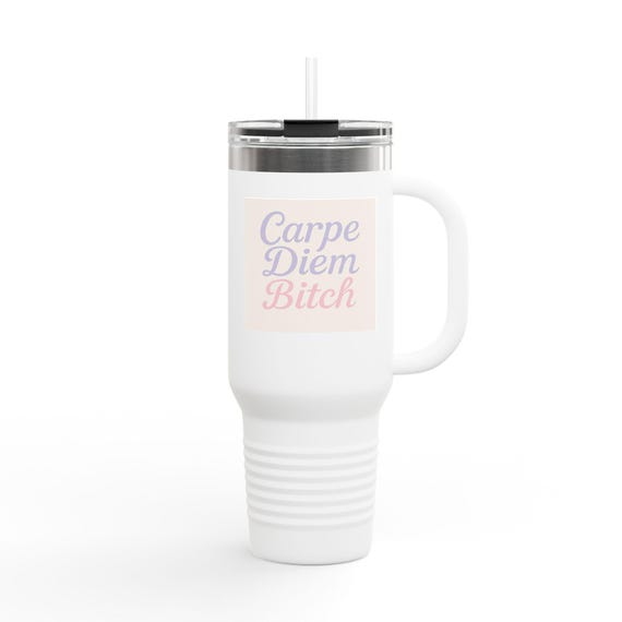 Carpe Diem Insulated Travel Mug - 40oz, Motivational Coffee Cup, Gifts for Adventurers, Summer Travel Accessory, Reusable Drinkware