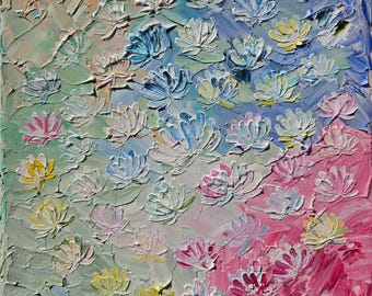 3D-lotusschilderij - 30 x 30 zware impastokunst - getextureerde lotus-mandala