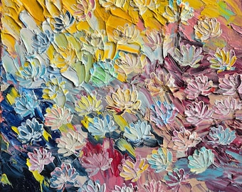 Golden Hour Original Lotus Oil Painting 30x30 cm No Prints Sculptural Impasto Fine Art