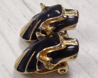 Rare 1970s Vintage Egyptian Revival Adian Mann Signed Cat Clip-On Earrings - Goddess Cat Earrings