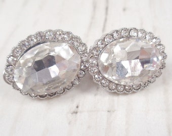 Vintage Oval Clip Earrings with Shimmering Rhinestones Clip-On Earrings - Bridal, Party, Occasion Wear