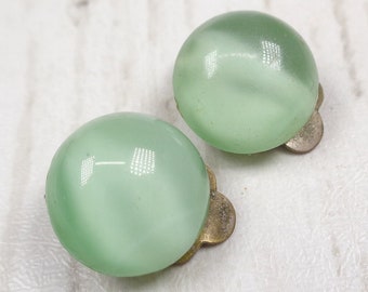 A Pretty Pair of Small 1960s Green Glass Clip On Earrings