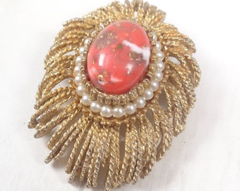 Vintage 1960s Brutalist Brooch with Faux Seed Pearls