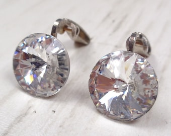 1960s Sparkly Clear Glass Multi-Faceted Clip-On Earrings - Bridal, Parties and Special Occasions
