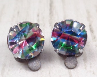 Vintage 1950s Rainbow Crystal Clip-On Earrings