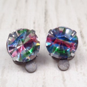 Vintage 1950s Rainbow Crystal Clip-On Earrings 画像 1