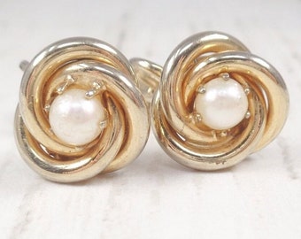 Elegant 1960 Vintage Gold Tone Clip-On Earrings with Faux Pearl Center