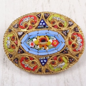 Vintage Millefiori Brooch from Italy 1950s Colourful Micro-Mosaic Oval Brooch Unique Handcrafted Jewelry image 1