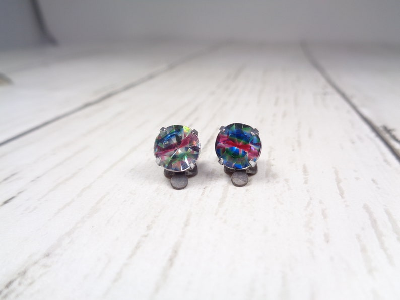 Vintage 1950s Rainbow Crystal Clip-On Earrings 画像 2