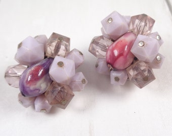 Vintage 1950's Bead Clip On Earrings. Made in Western Germany.