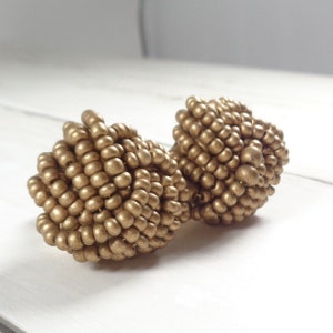 Vintage 60s Golden Brown Bead Clip Earrings image 4
