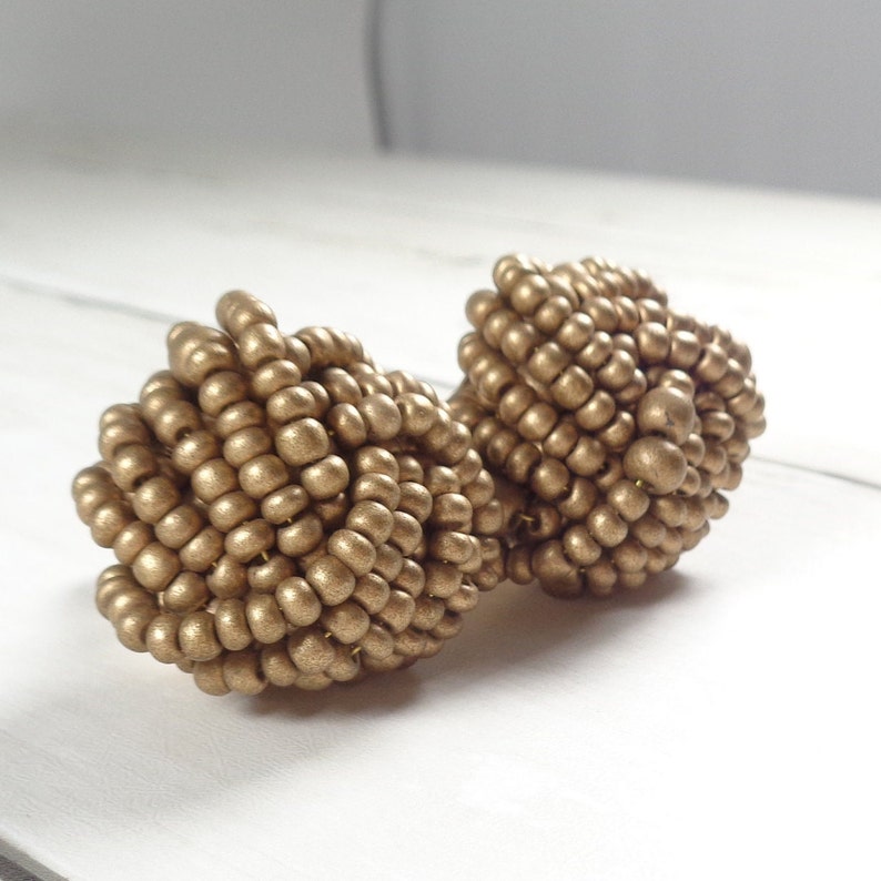 Vintage 60s Golden Brown Bead Clip Earrings image 4