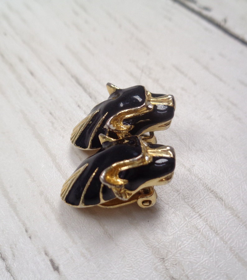 Rare 1970s Vintage Egyptian Revival Adian Mann Signed Cat Clip-On Earrings Goddess Cat Earrings image 1