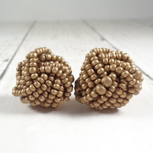 Vintage 60s Golden Brown Bead Clip Earrings image 2