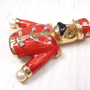 Quality Vintage Gold-Plated Nutcracker Brooch by Designer Keyes Enamel, Faux Pearl and Crystal image 9