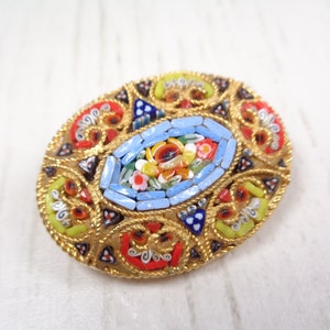 Vintage Millefiori Brooch from Italy 1950s Colourful Micro-Mosaic Oval Brooch Unique Handcrafted Jewelry image 2