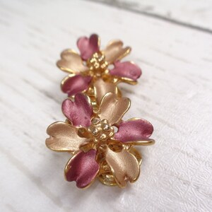 Vintage Bronze and Gold Enamel Floral Clip On Earrings image 5