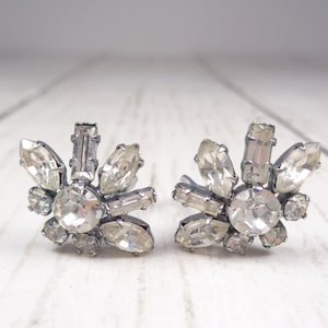 1960s Vintage Silver Tone Clip-On Earrings with Clear Rhinestones Timeless Elegance for Every Occasion image 1