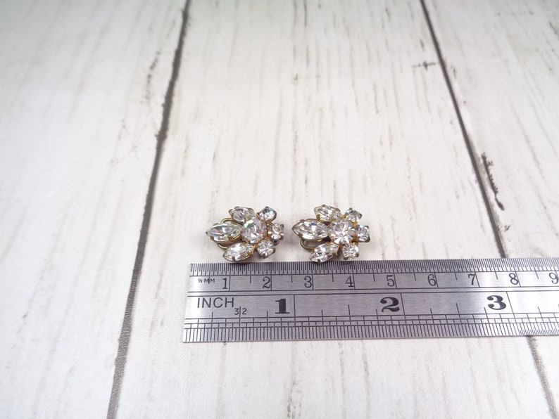 1950s Vintage Silver Clip-On Earrings with Clear Rhinestones Timeless Elegance for Brides and Special Occasions image 2