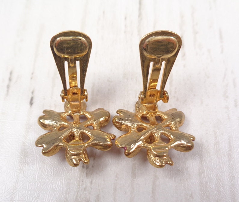 Vintage Bronze and Gold Enamel Floral Clip On Earrings image 6