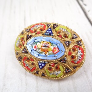 Vintage Millefiori Brooch from Italy 1950s Colourful Micro-Mosaic Oval Brooch Unique Handcrafted Jewelry image 6