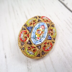 Vintage Millefiori Brooch from Italy 1950s Colourful Micro-Mosaic Oval Brooch Unique Handcrafted Jewelry image 4