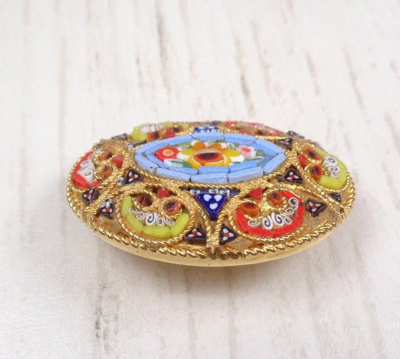 Vintage Millefiori Brooch from Italy 1950s Colourful Micro-Mosaic Oval Brooch Unique Handcrafted Jewelry image 5