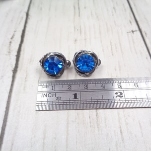 Vintage Silver-tone 1960s Clip-On Earrings with Royal Blue Crystals. Quality Earrings. image 6