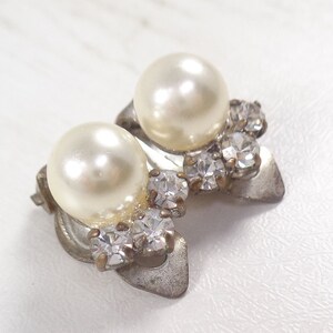 Vintage 60s Faux Pearl & Rhinestone Clip On Earrings image 4