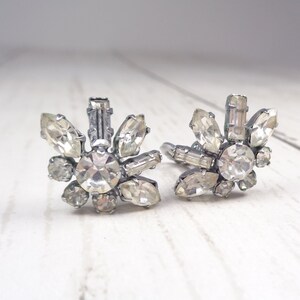 1960s Vintage Silver Tone Clip-On Earrings with Clear Rhinestones Timeless Elegance for Every Occasion image 8