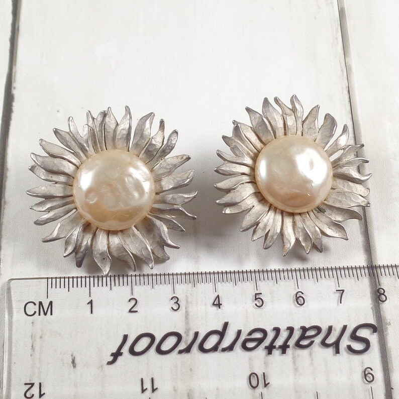 90s Signed Malcolm Morris Large Sunflower Clip On Earrings. High Quality, Designer. image 8