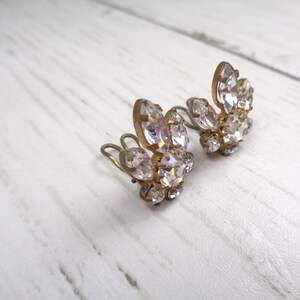 1950s Vintage Silver Clip-On Earrings with Clear Rhinestones Timeless Elegance for Brides and Special Occasions image 8