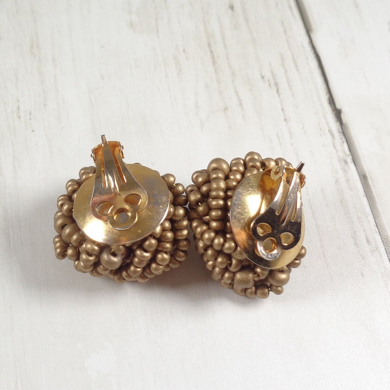 Vintage 60s Golden Brown Bead Clip Earrings image 7