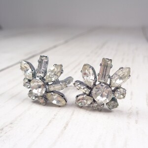 1960s Vintage Silver Tone Clip-On Earrings with Clear Rhinestones Timeless Elegance for Every Occasion image 6