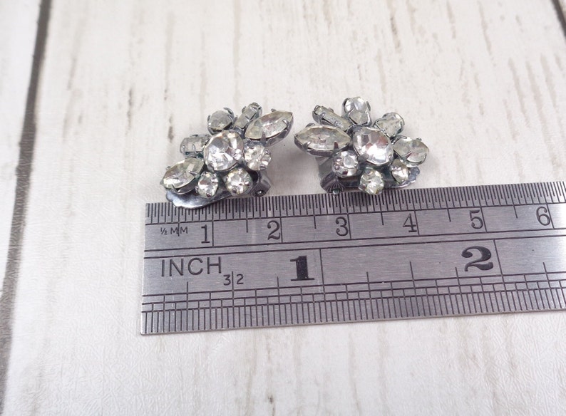 1960s Vintage Silver Tone Clip-On Earrings with Clear Rhinestones Timeless Elegance for Every Occasion image 7