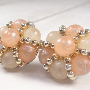 Vintage 1960s Peach Bead Clip On Earrings image 4