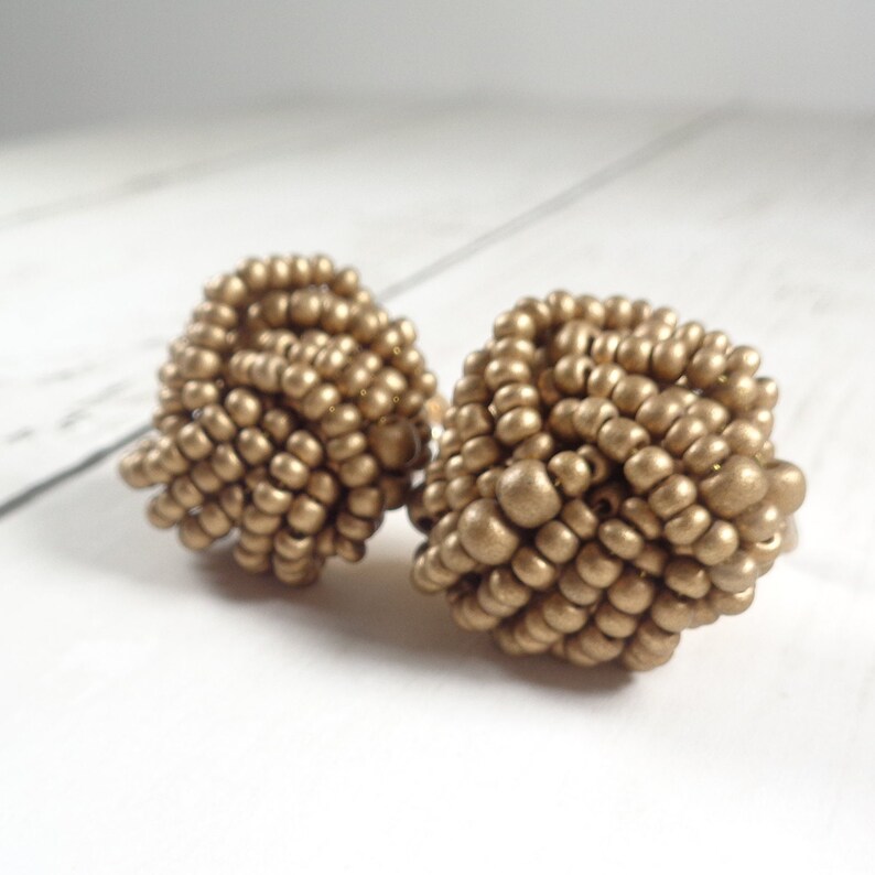 Vintage 60s Golden Brown Bead Clip Earrings image 3